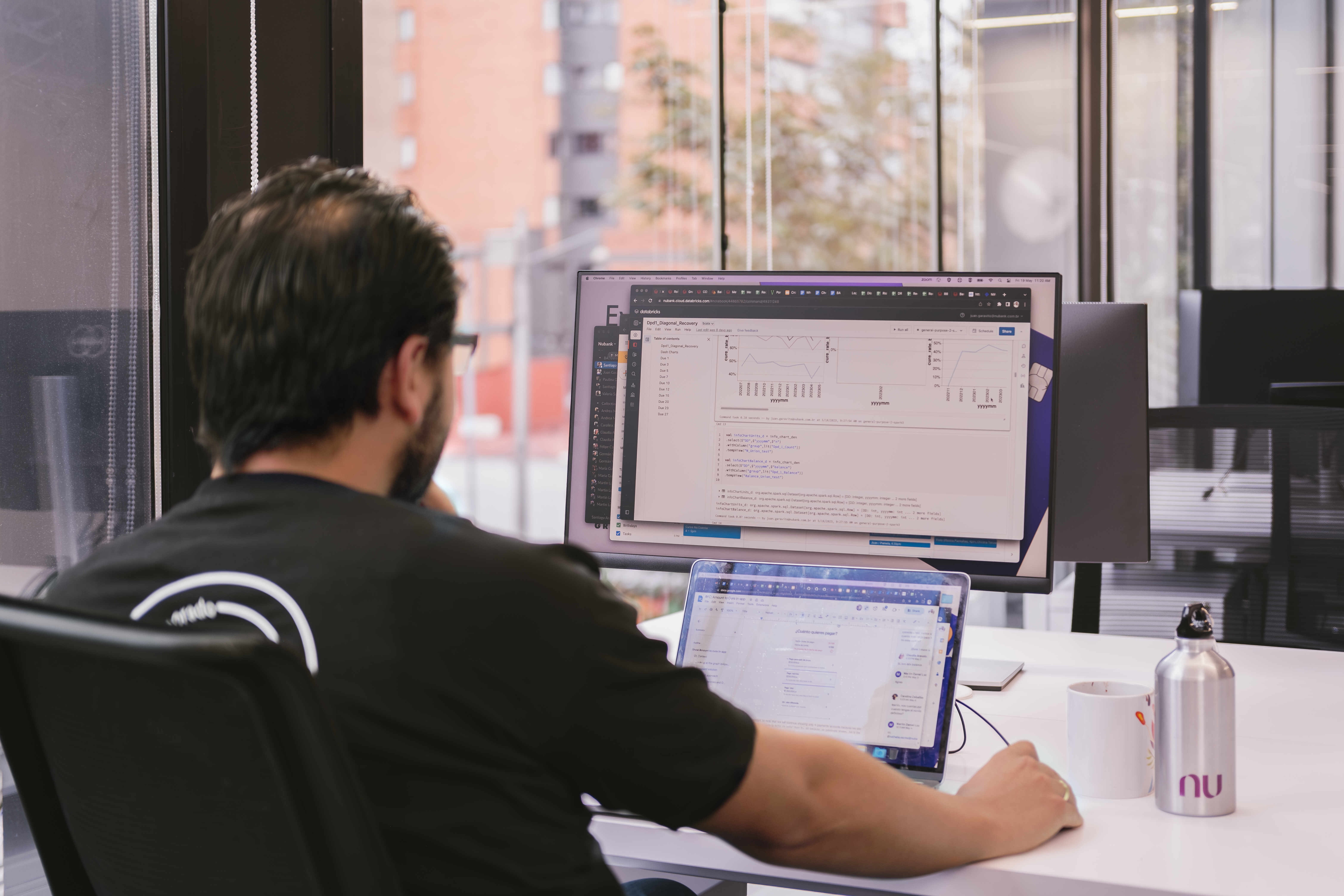 Nubanker using screen and working at office